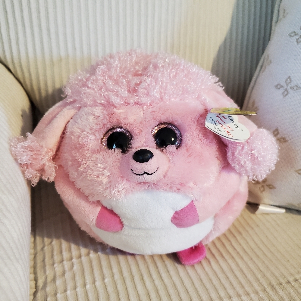 Pink Poodle Dog TY Beanie Ballz Plush